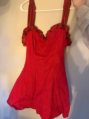 Free People Red Ruffle Strap Mini Dress